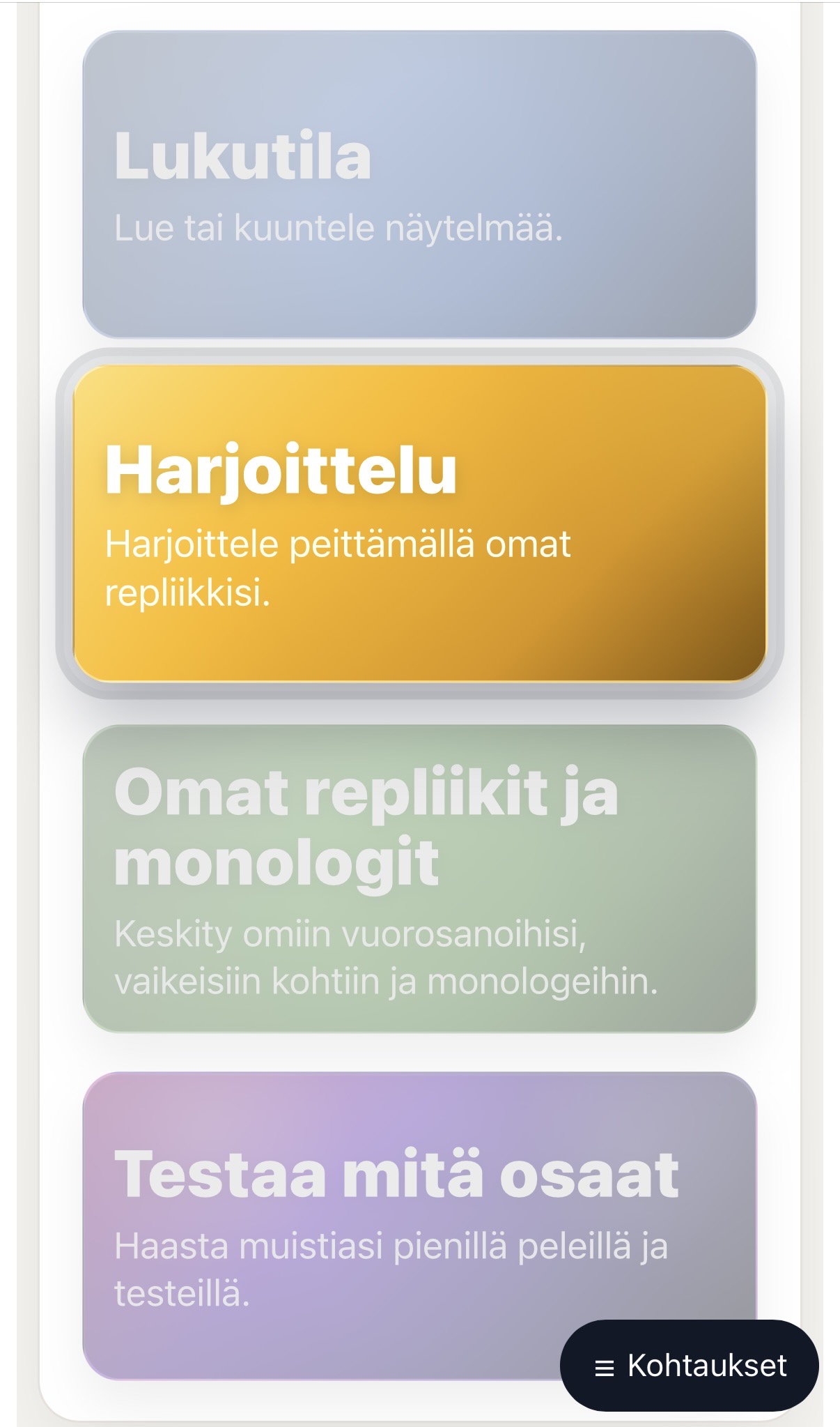 Replat haltuun -sovelluksen harjoitustila